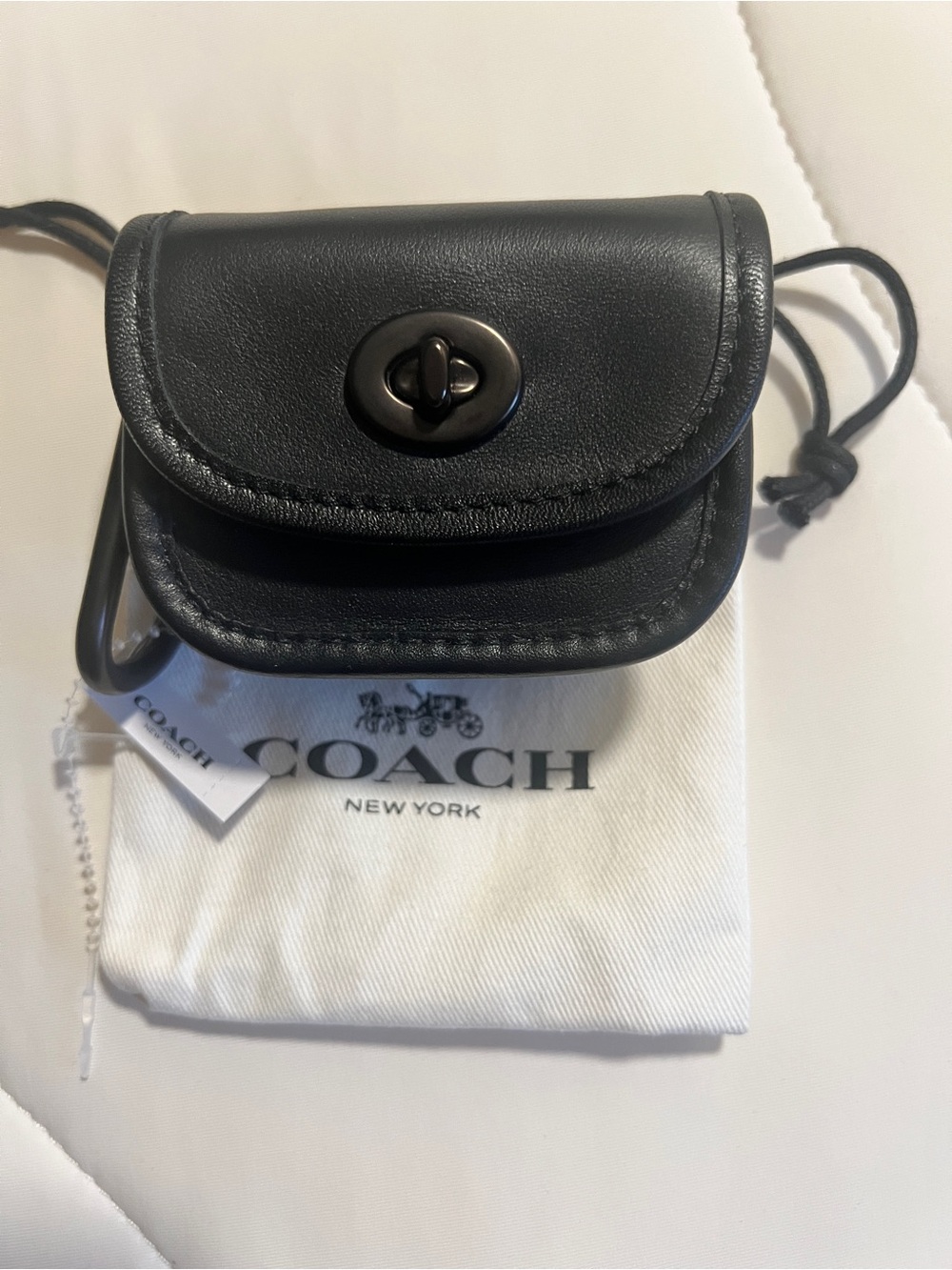 NWT Coach Y2K Rare & Vintage Black Leather Turn-Lock Keychain/Bag Charm/AirPods